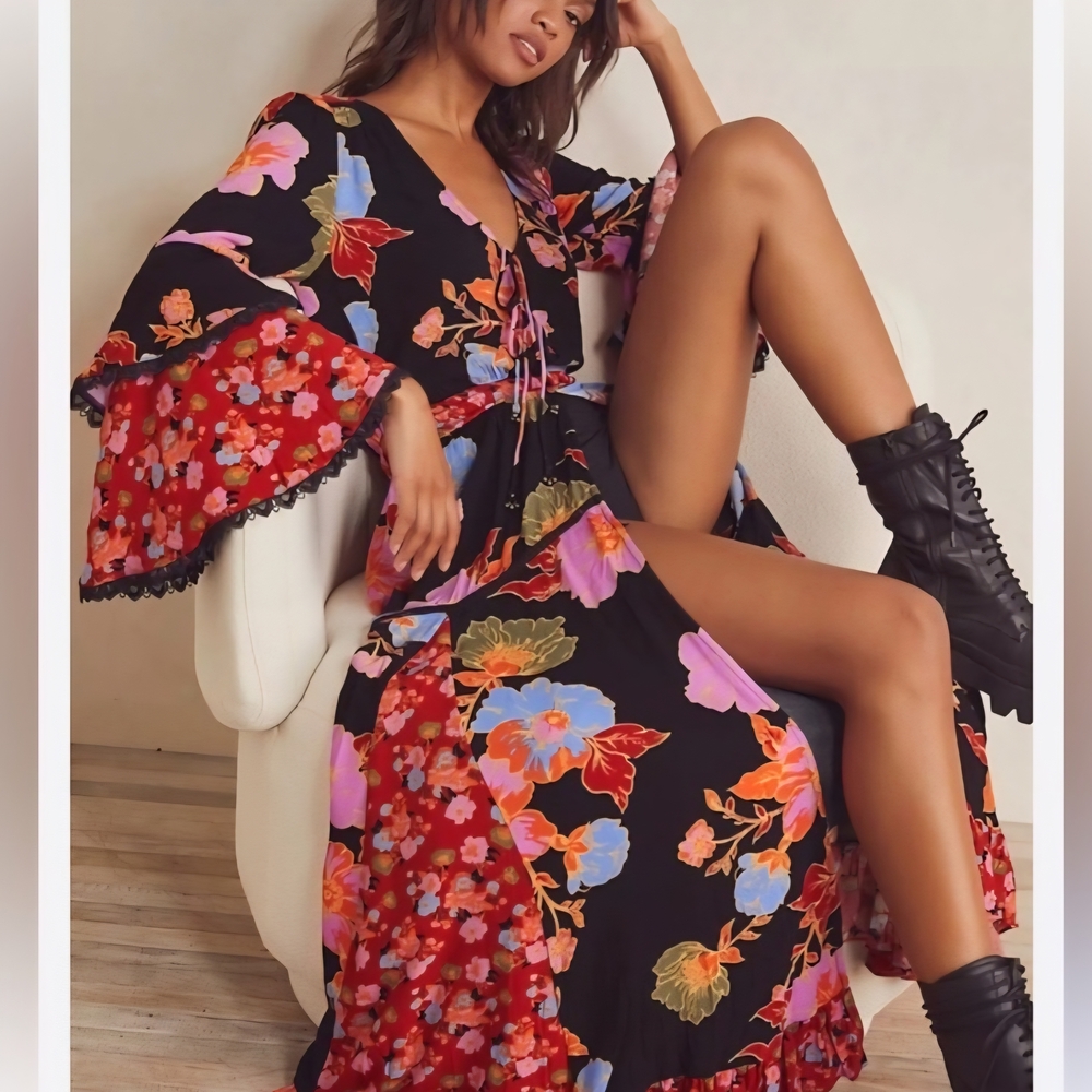Free People Floral Maxi Dress - Black, Red, Pink, Blue